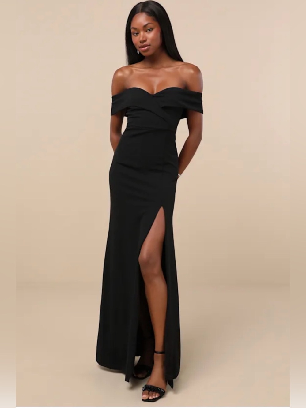 Lulus Song of Love Black off the shoulder crepe maxi dress size large